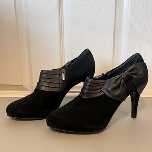 White House Black Market black suede and leather bow booties